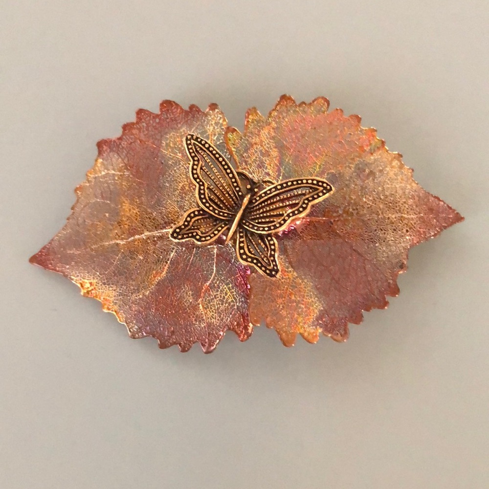 Butterfly Leaf Barrette, Hand-crafted.